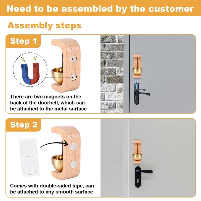 🔥🔔 Magnetic Wooden Doorbell for All Materials