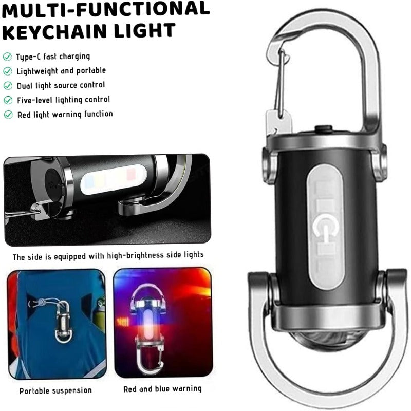 Multi-Function Rechargeable Keychain Flashlight with 5 Light Modes & Type-C Charging
