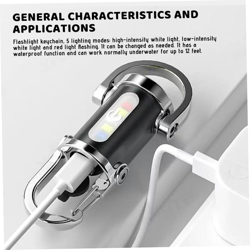 Multi-Function Rechargeable Keychain Flashlight with 5 Light Modes & Type-C Charging