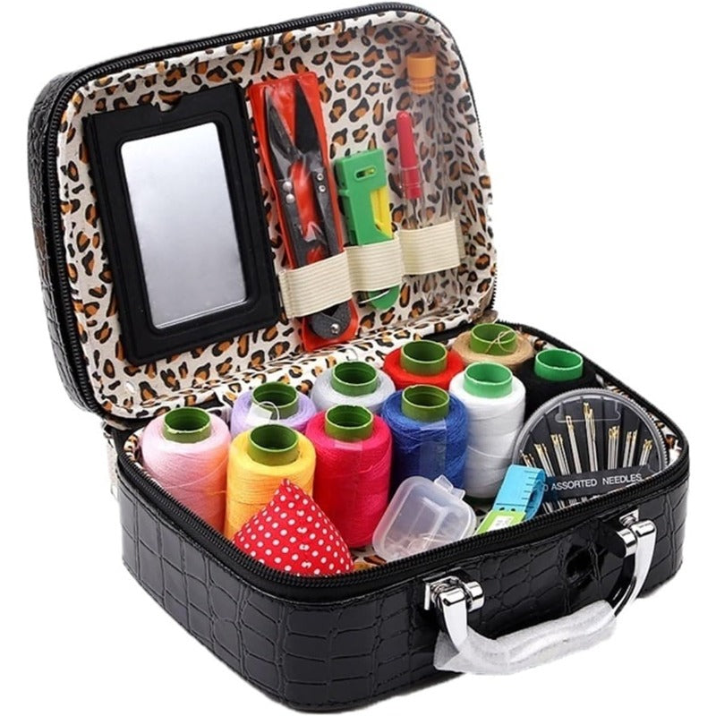 Portable Sewing Kit in Faux Leather Case