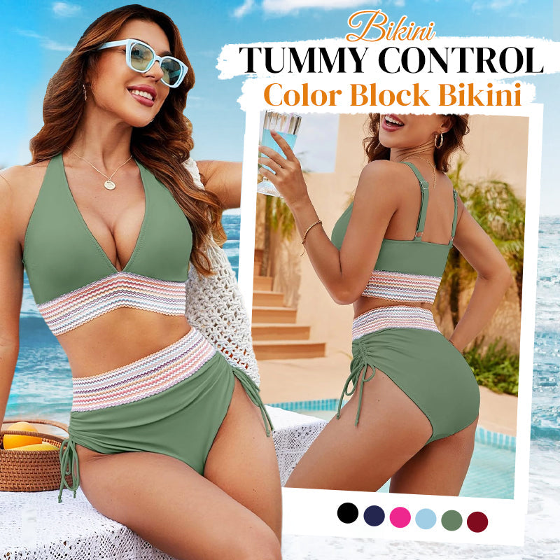 Tummy Control Color Block Bikini Set