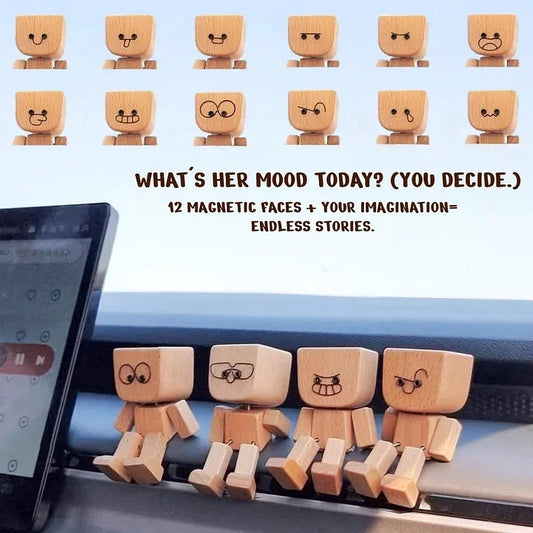 Shaking Feet Wooden Doll - Sways with 12 Pcs Magnetic Expressions