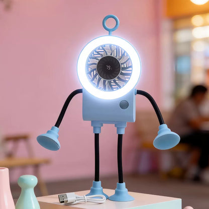 Freestyle Small Robot Fan, Fun Desk Fan with Suckers, Rechargeable Portable Fan
