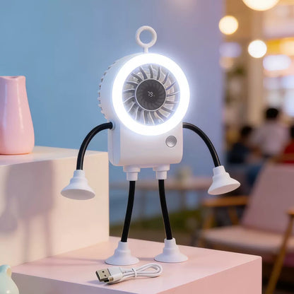 Freestyle Small Robot Fan, Fun Desk Fan with Suckers, Rechargeable Portable Fan
