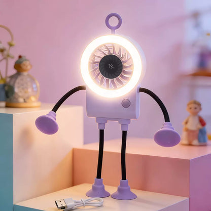 Freestyle Small Robot Fan, Fun Desk Fan with Suckers, Rechargeable Portable Fan
