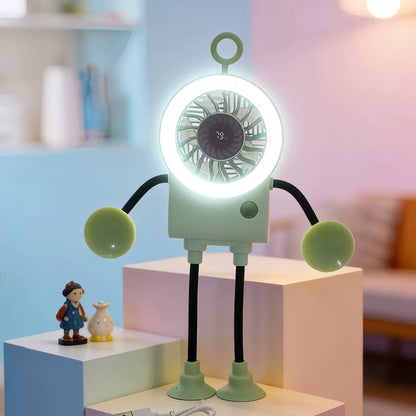 Freestyle Small Robot Fan, Fun Desk Fan with Suckers, Rechargeable Portable Fan