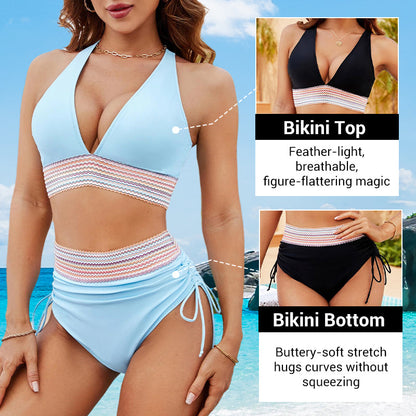 Tummy Control Color Block Bikini Set