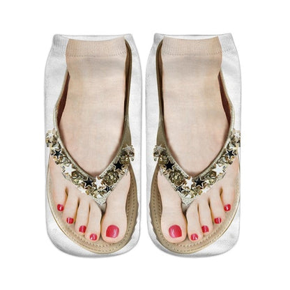 Women Manicure Print Flip Flop Socks