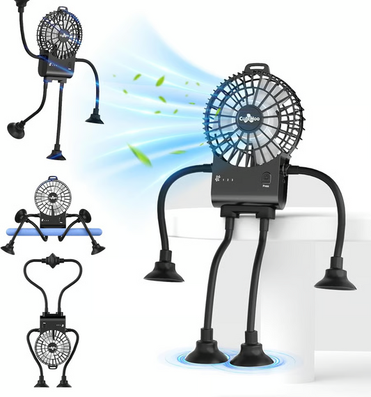 Freestyle Small Robot Fan, Fun Desk Fan with Suckers, Rechargeable Portable Fan