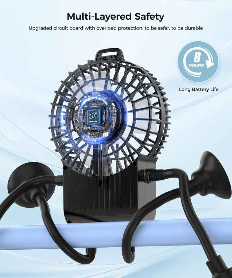 Freestyle Small Robot Fan, Fun Desk Fan with Suckers, Rechargeable Portable Fan
