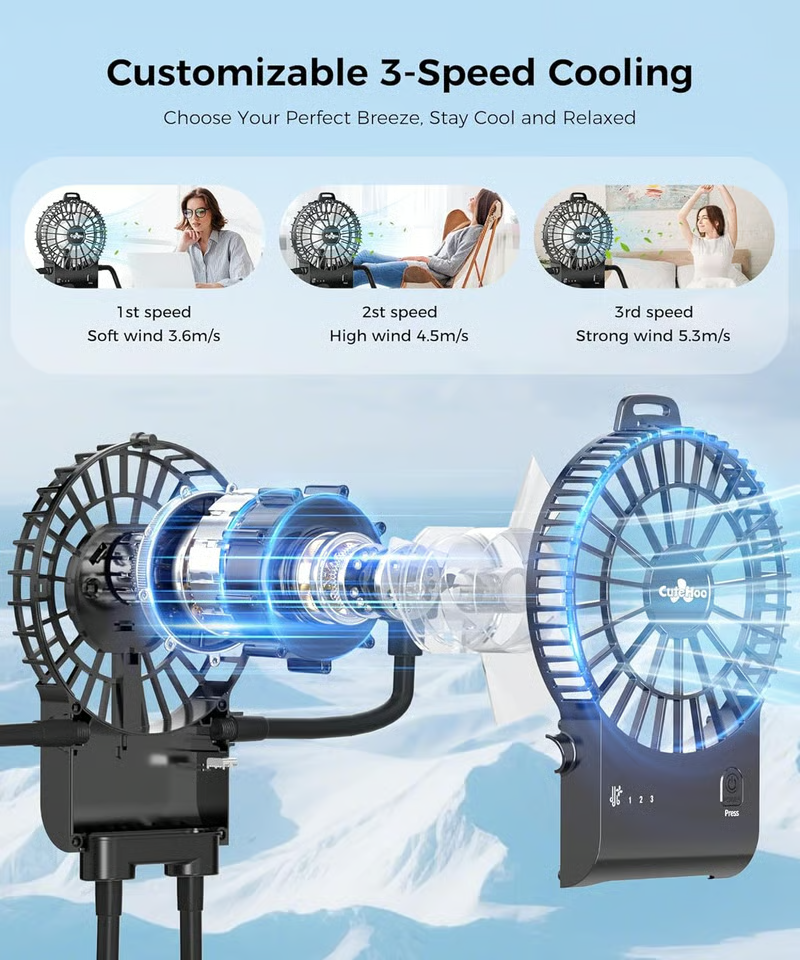 Freestyle Small Robot Fan, Fun Desk Fan with Suckers, Rechargeable Portable Fan