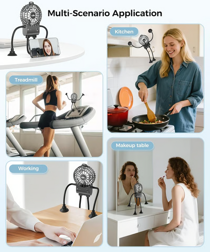 Freestyle Small Robot Fan, Fun Desk Fan with Suckers, Rechargeable Portable Fan