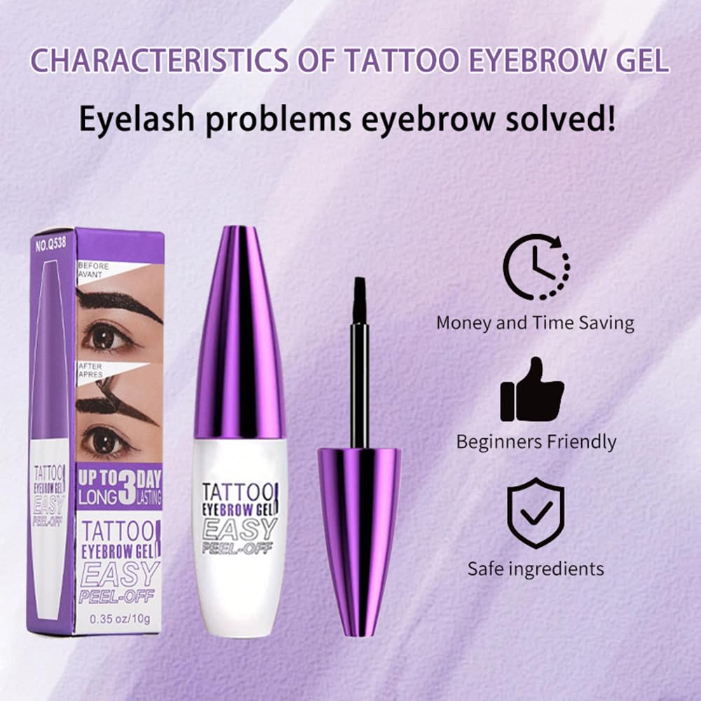 Peel Off Tattoo Brow Tint Gel - 2pcs Light Brown Eyebrow Kit, Waterproof, Transfer-Proof & Sweatproof, Quick Peel Formula for Natural Fuller Brows