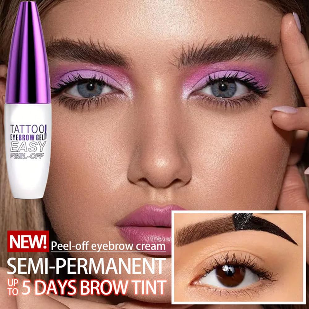 Peel Off Tattoo Brow Tint Gel - 2pcs Light Brown Eyebrow Kit, Waterproof, Transfer-Proof & Sweatproof, Quick Peel Formula for Natural Fuller Brows