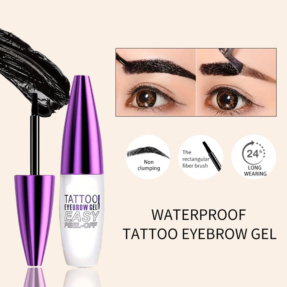 Peel Off Tattoo Brow Tint Gel - 2pcs Light Brown Eyebrow Kit, Waterproof, Transfer-Proof & Sweatproof, Quick Peel Formula for Natural Fuller Brows