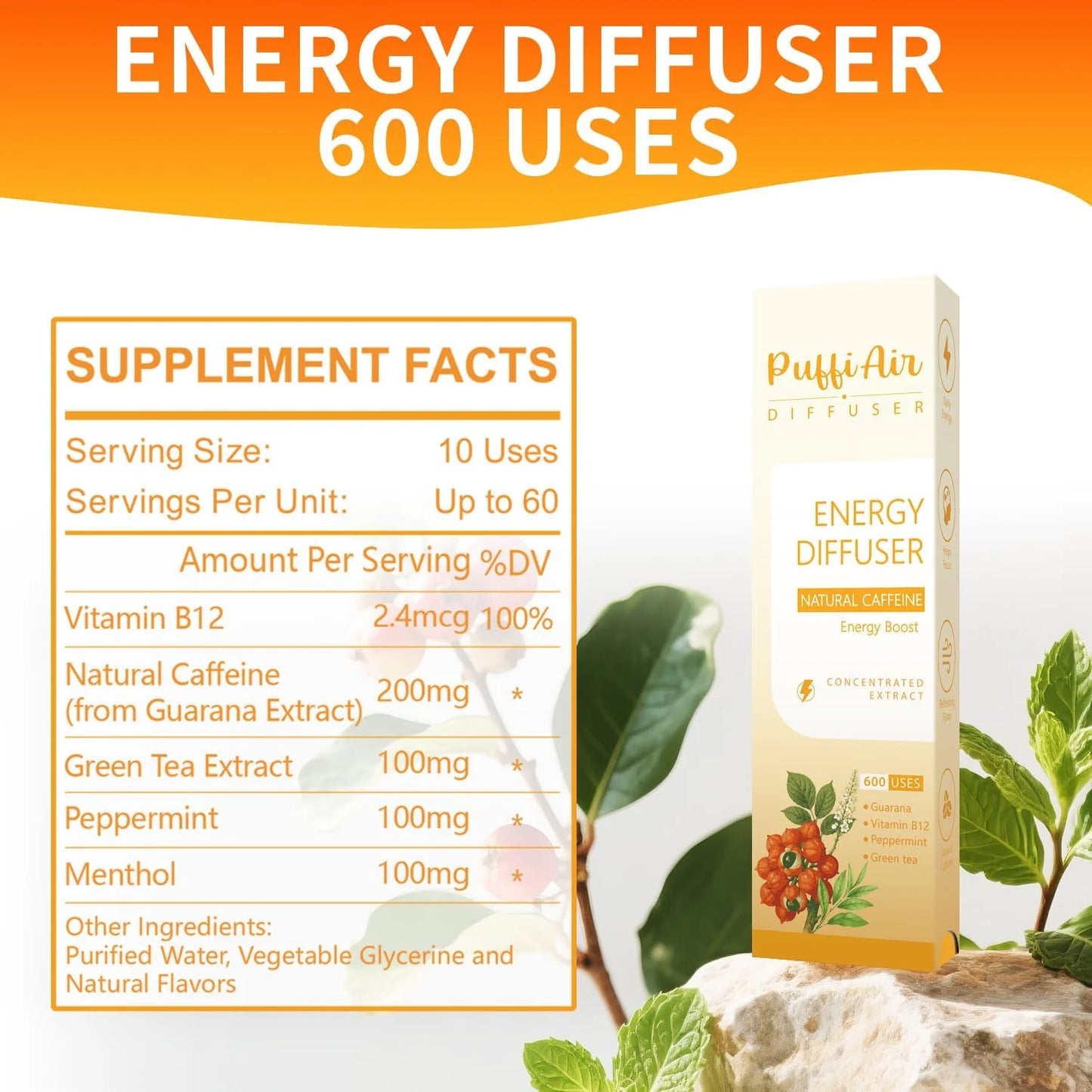 PUFFIAIR Herbal Diffuser Duo with Milk Thistle, Guarana & More丨Inner Vitality Duo for Liver Detox & Energy Boost Support - 600 Uses Per Stick