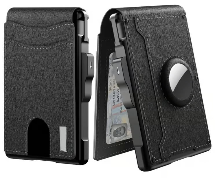 With Pop Up Aluminum Case Money Clip Slim Leather Slots Credit Card Holder Rfid Blocking Bifold Minimalist Wallet