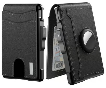 With Pop Up Aluminum Case Money Clip Slim Leather Slots Credit Card Holder Rfid Blocking Bifold Minimalist Wallet