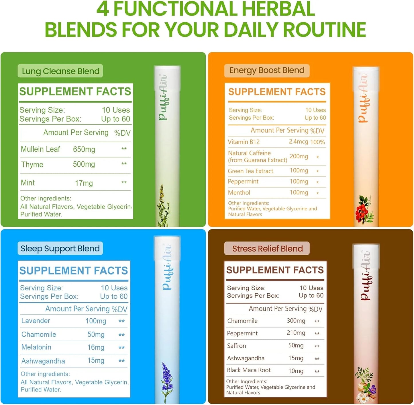 PUFFIAIR Herbal Diffuser Duo with Milk Thistle, Guarana & More丨Inner Vitality Duo for Liver Detox & Energy Boost Support - 600 Uses Per Stick