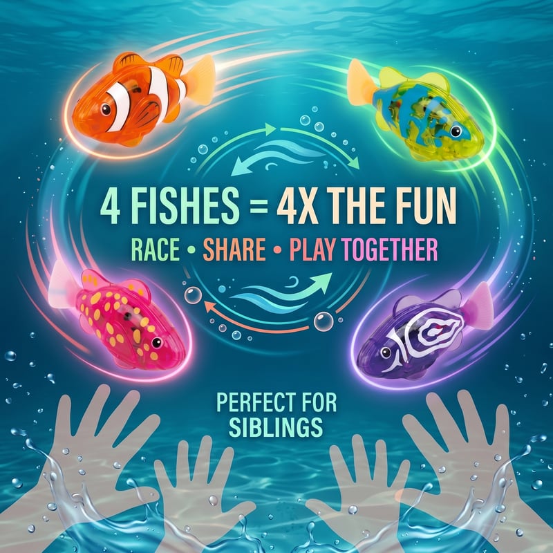 Summer Sale 🌞 4Pcs Induction Activated | LED Light Up | Auto-Swimming Bath Toy