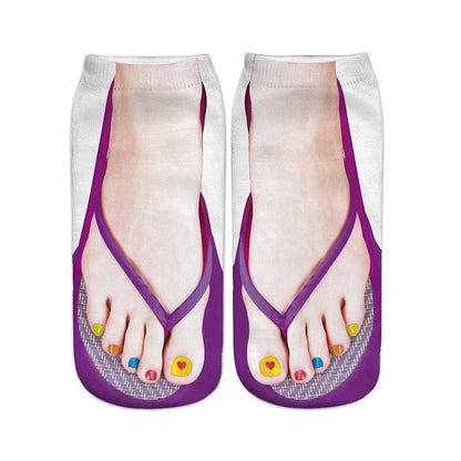 Women Manicure Print Flip Flop Socks