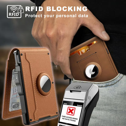 With Pop Up Aluminum Case Money Clip Slim Leather Slots Credit Card Holder Rfid Blocking Bifold Minimalist Wallet