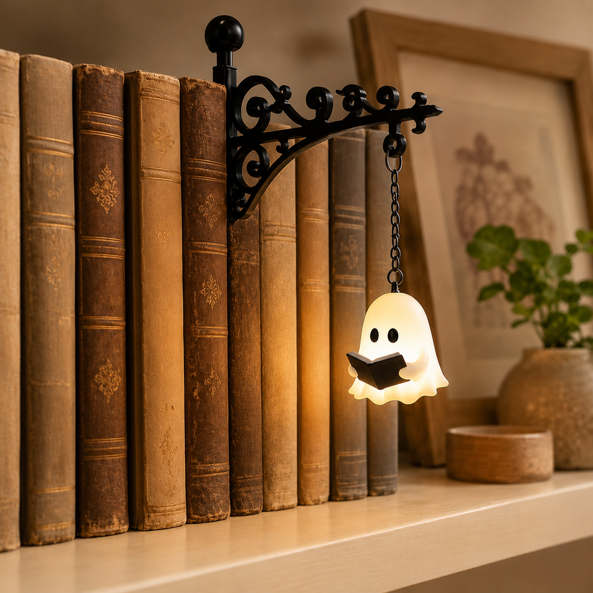 Cozy Bookworm Ghost Lantern