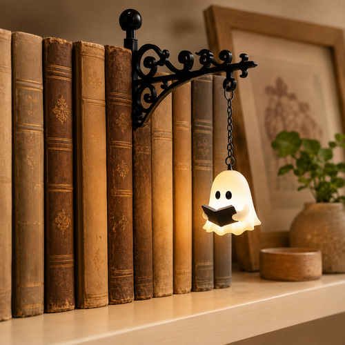Cozy Bookworm Ghost Lantern
