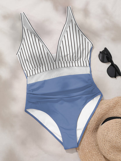 Solid Mesh Backless One-Piece Swimsuit – Sexy Sheer Bikini Style