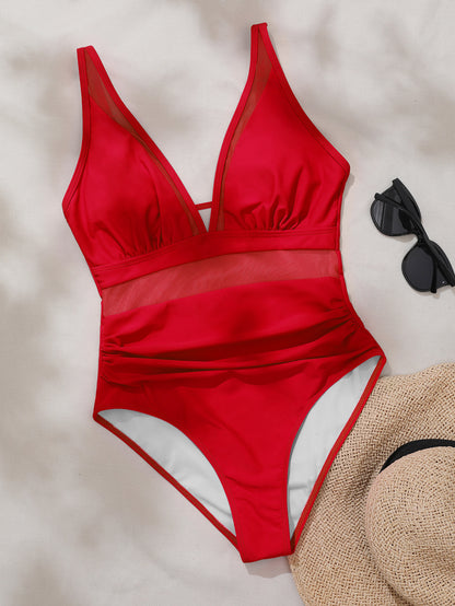 Solid Mesh Backless One-Piece Swimsuit – Sexy Sheer Bikini Style