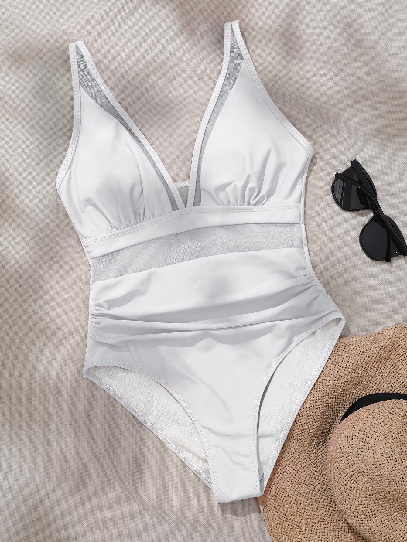 Solid Mesh Backless One-Piece Swimsuit – Sexy Sheer Bikini Style