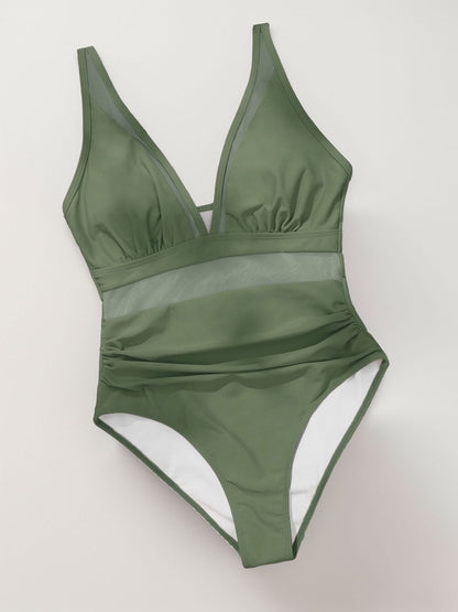 Solid Mesh Backless One-Piece Swimsuit – Sexy Sheer Bikini Style