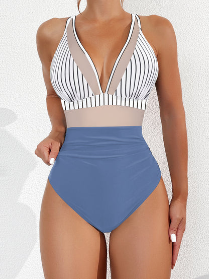 Solid Mesh Backless One-Piece Swimsuit – Sexy Sheer Bikini Style