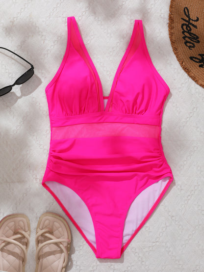 Solid Mesh Backless One-Piece Swimsuit – Sexy Sheer Bikini Style