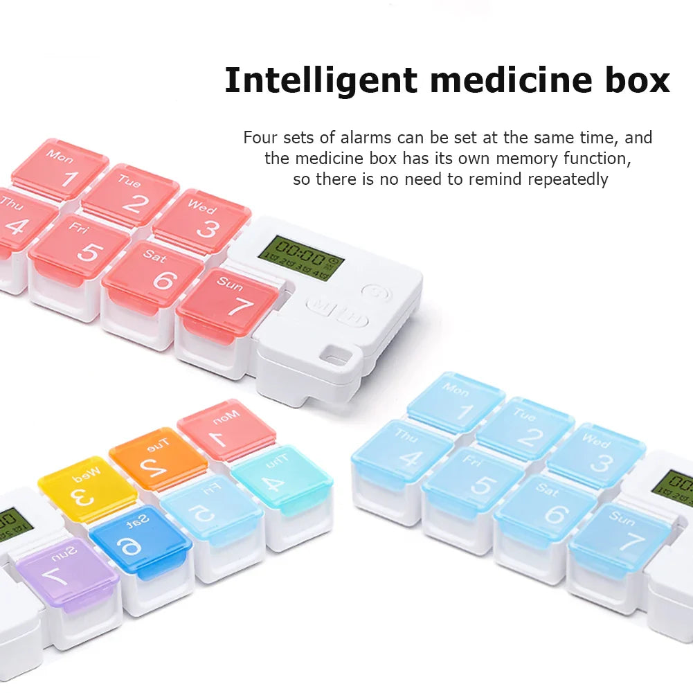 Smart 7-Day Pill Organizer with Electronic Alarm – Large Capacity Weekly Medicine Reminder Box