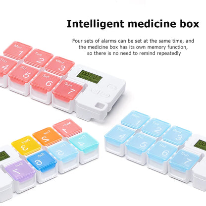 Smart 7-Day Pill Organizer with Electronic Alarm – Large Capacity Weekly Medicine Reminder Box
