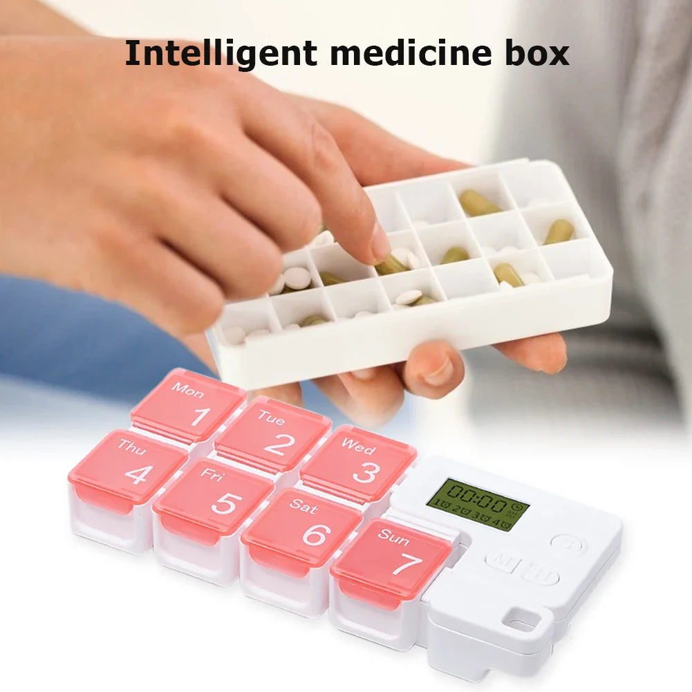 Smart 7-Day Pill Organizer with Electronic Alarm – Large Capacity Weekly Medicine Reminder Box