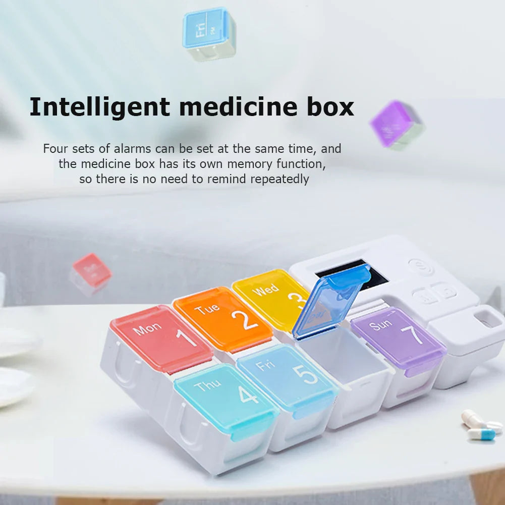 Smart 7-Day Pill Organizer with Electronic Alarm – Large Capacity Weekly Medicine Reminder Box