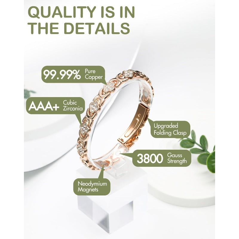 GlamClover Infinity Clover Copper Magnetic Bracelet with Adjuster