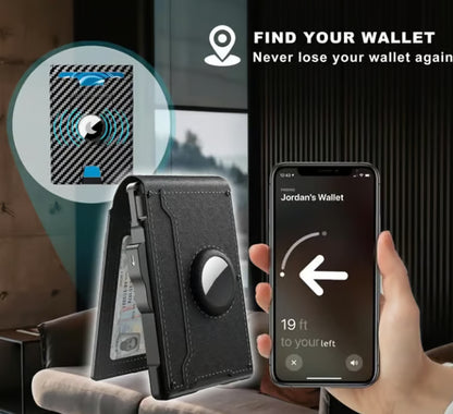 With Pop Up Aluminum Case Money Clip Slim Leather Slots Credit Card Holder Rfid Blocking Bifold Minimalist Wallet