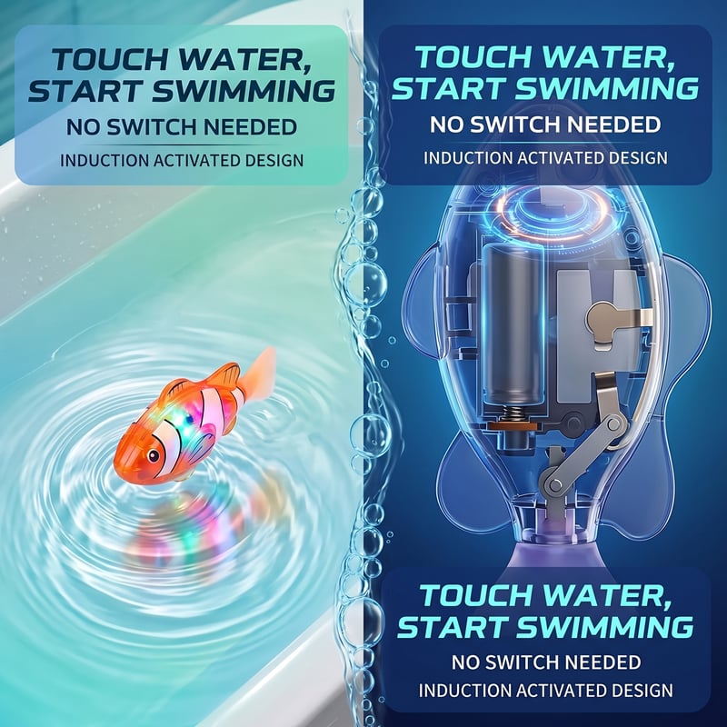 Summer Sale 🌞 4Pcs Induction Activated | LED Light Up | Auto-Swimming Bath Toy