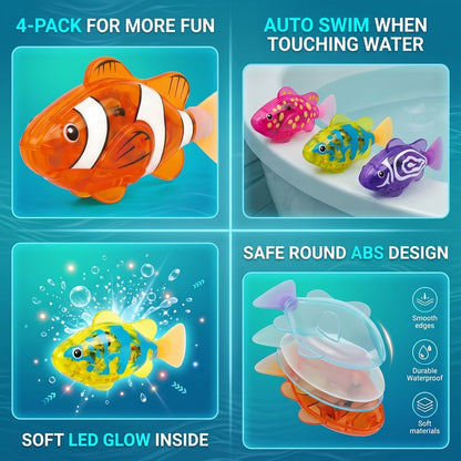 Summer Sale 🌞 4Pcs Induction Activated | LED Light Up | Auto-Swimming Bath Toy